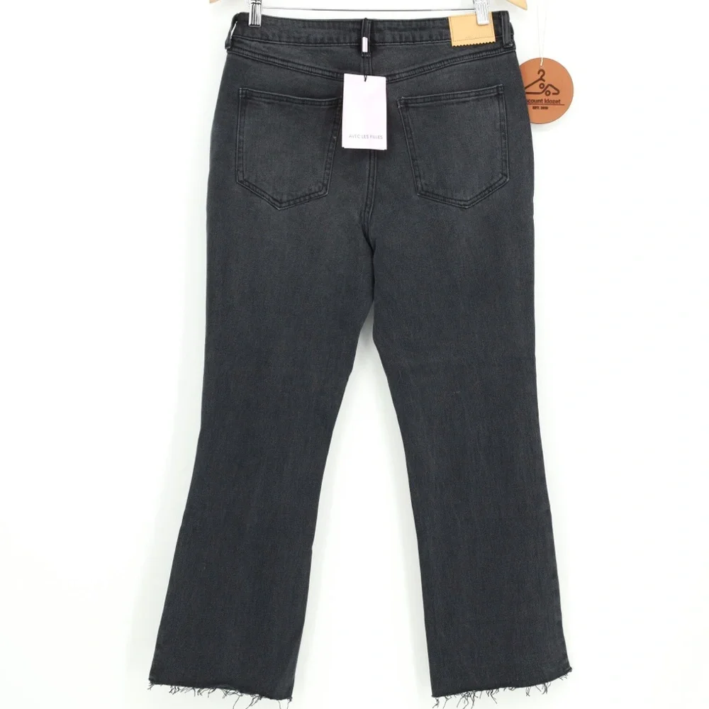 Avec Les Filles High Rise Distressed Jeans Size 29 Black‎ Flared Cropped NWT